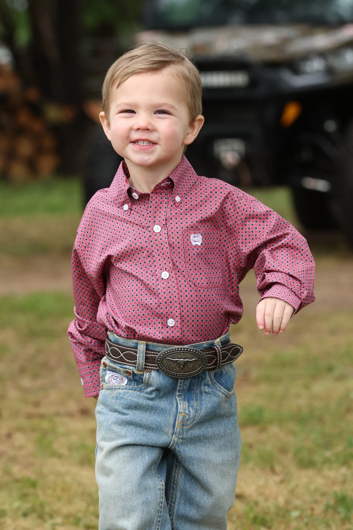 Cinch Boys Pink Geo Print Button Down