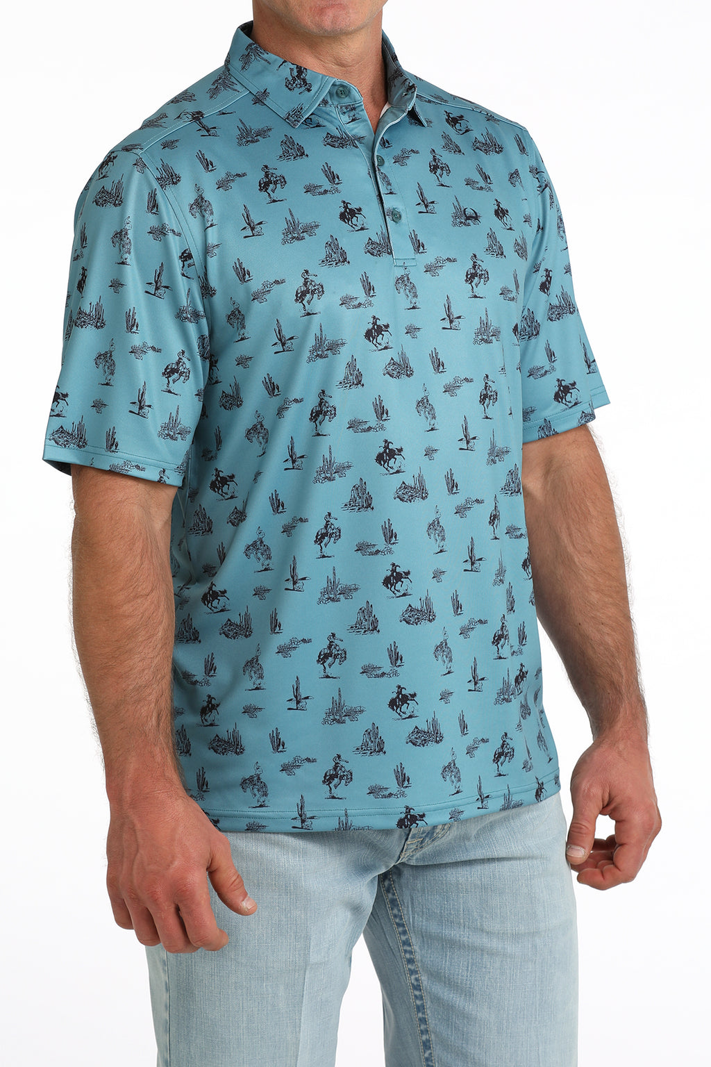 Bucking Bronc Teal Polo