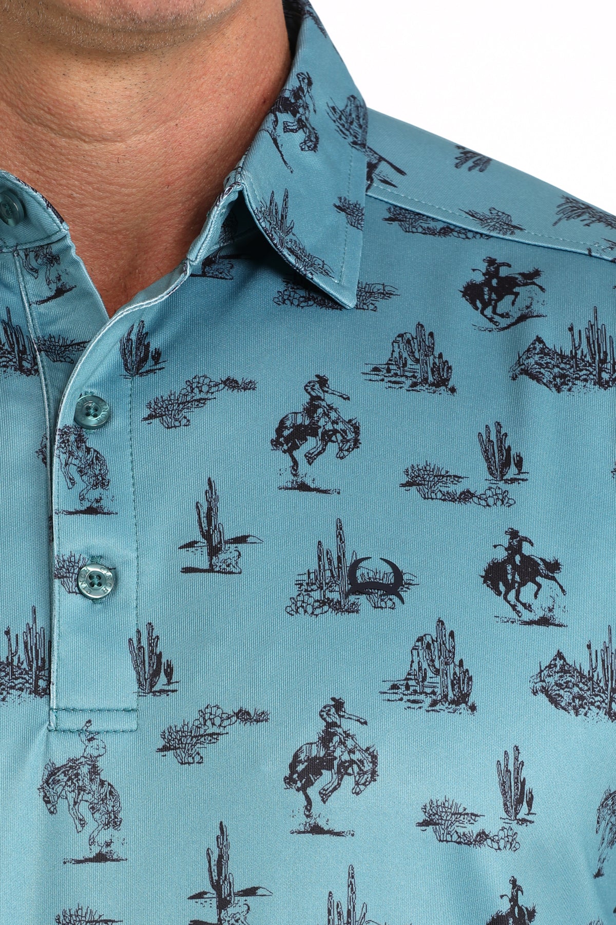 Bucking Bronc Teal Polo