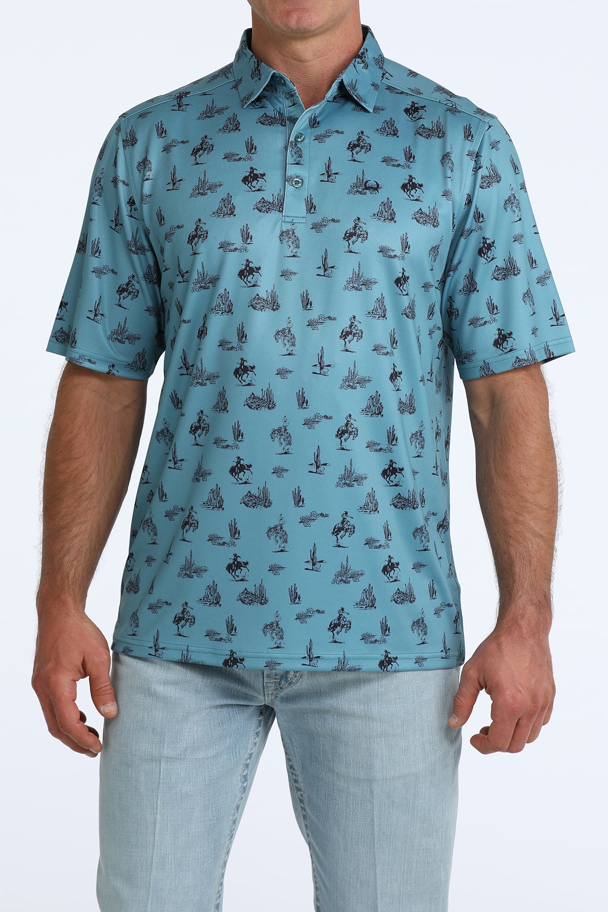 Bucking Bronc Teal Polo