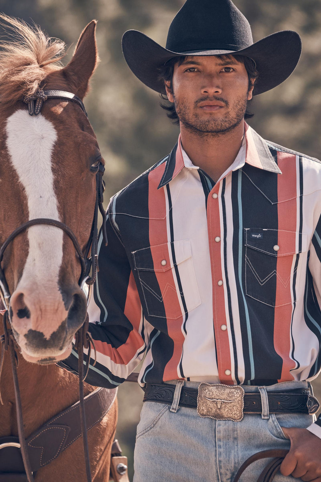 Wrangler Brushpopper Red/White/Black Striped Shirt