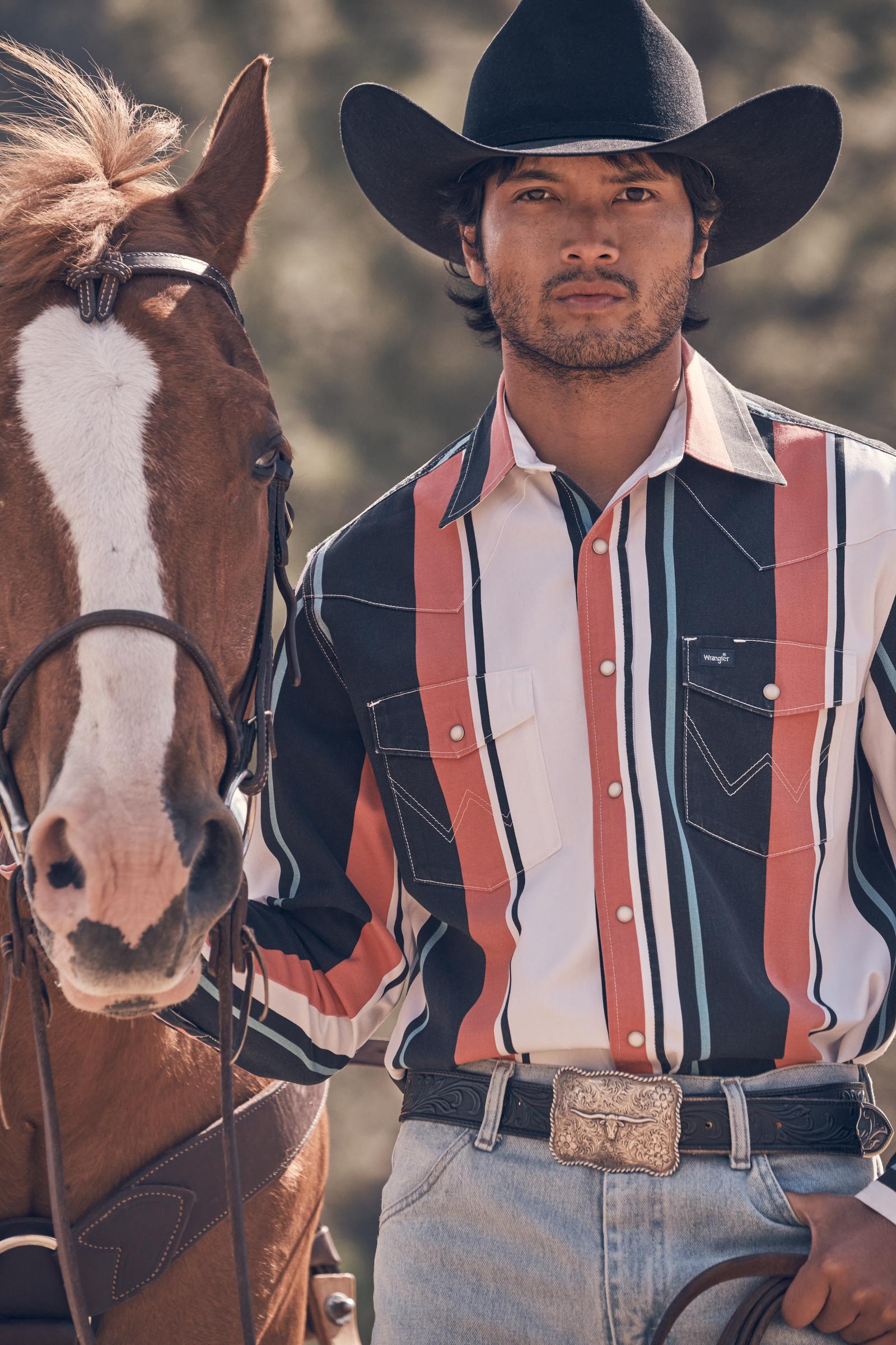 Wrangler Brushpopper Red/White/Black Striped Shirt