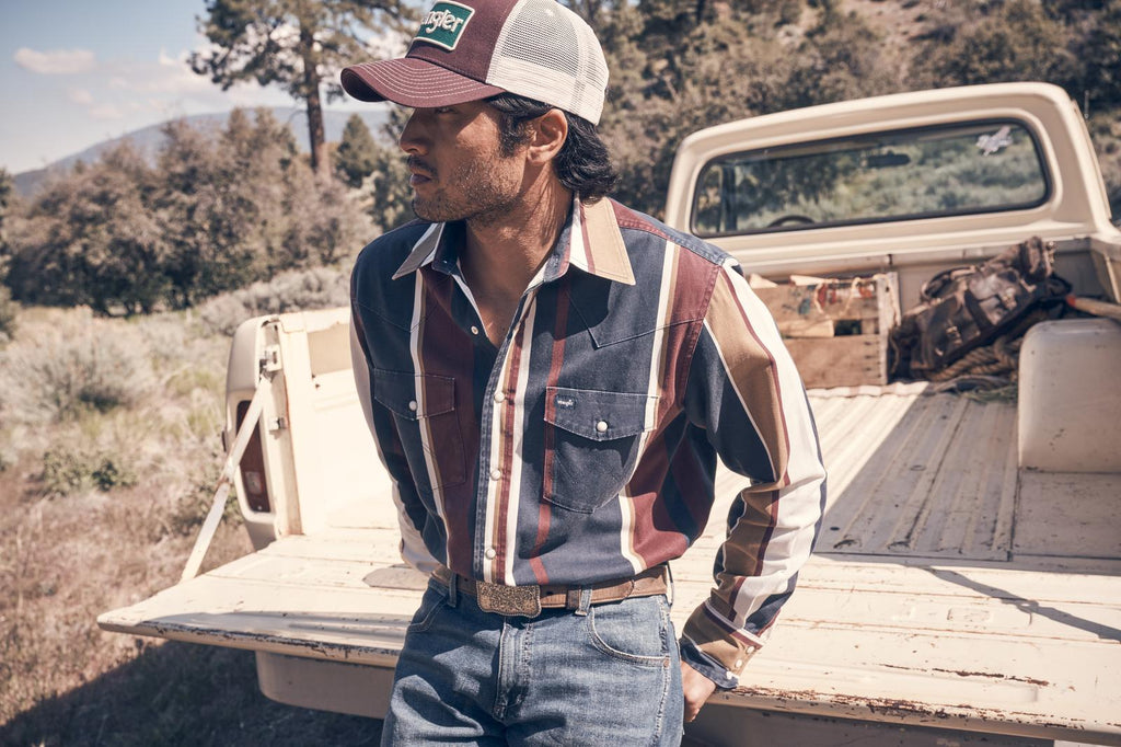 Wrangler BrushPopper Maroon/Navy/White Shirt