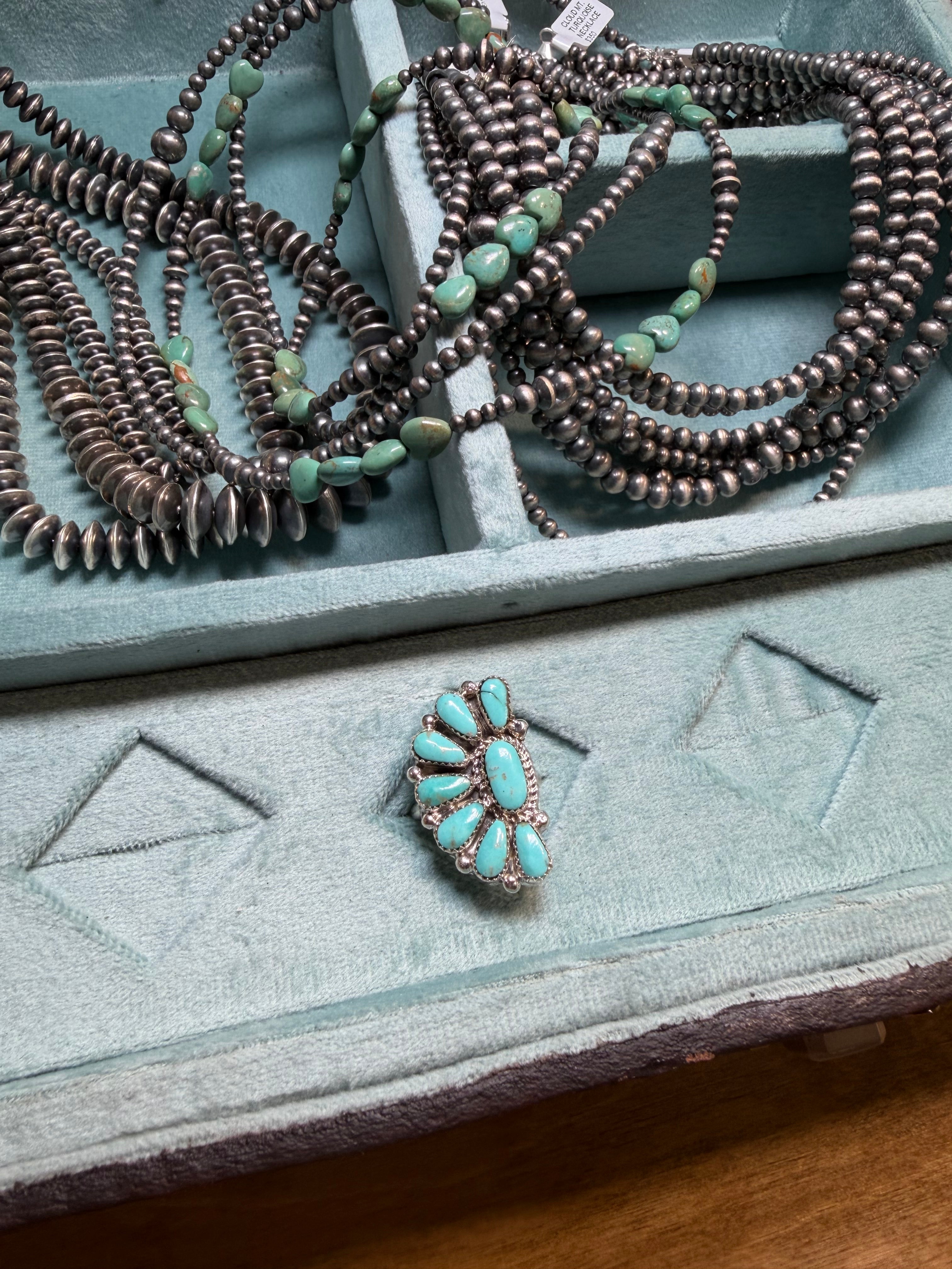 Kingman Sunburst Adjustable Turquoise Ring