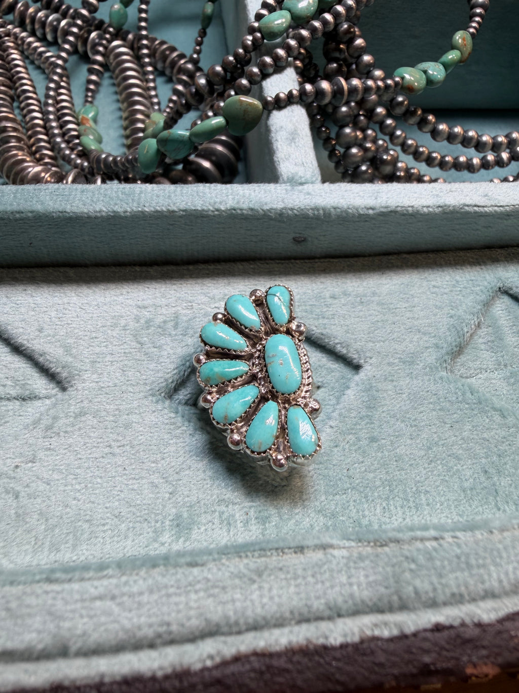 Kingman Sunburst Adjustable Turquoise Ring