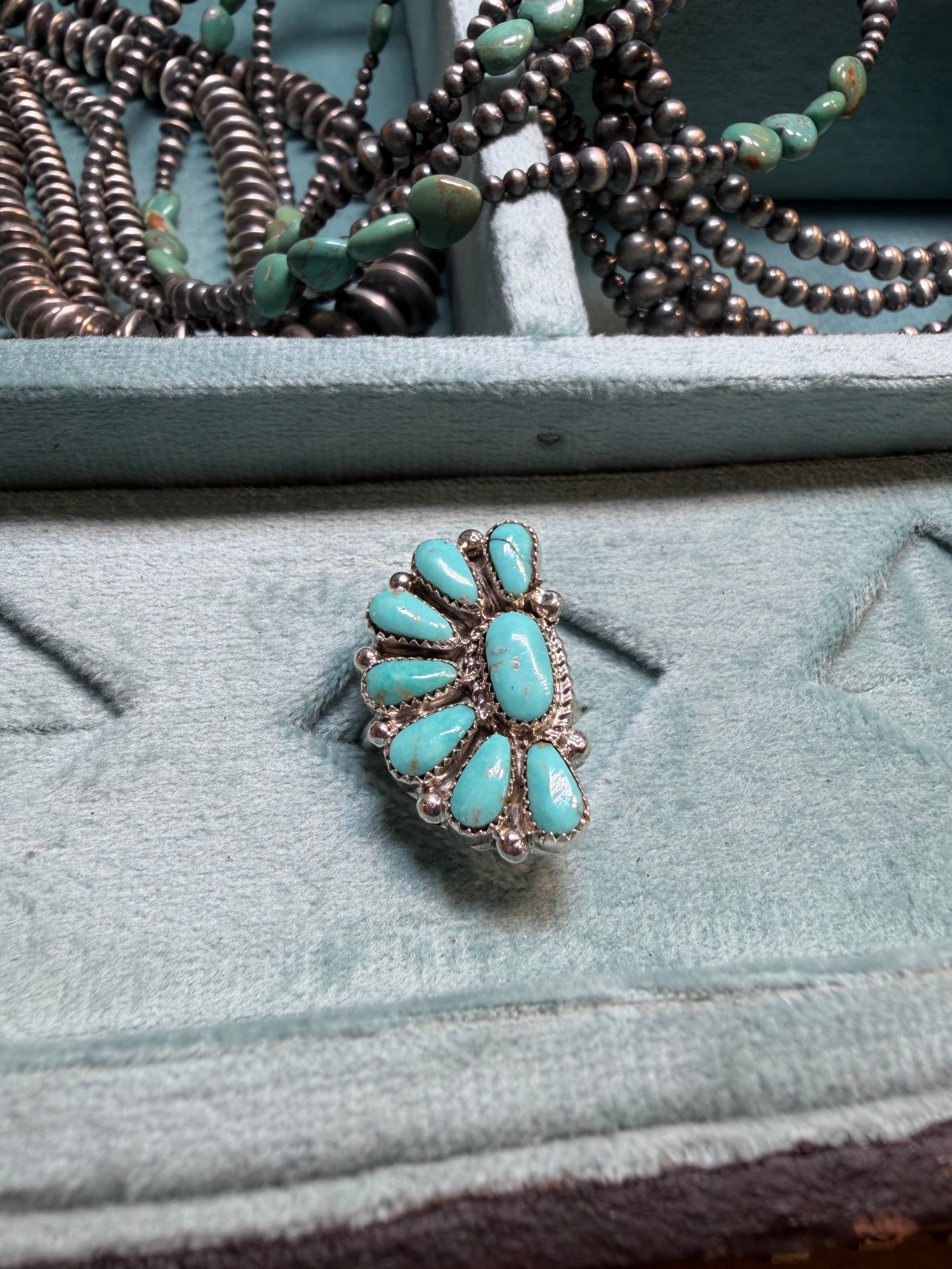 Kingman Sunburst Adjustable Turquoise Ring