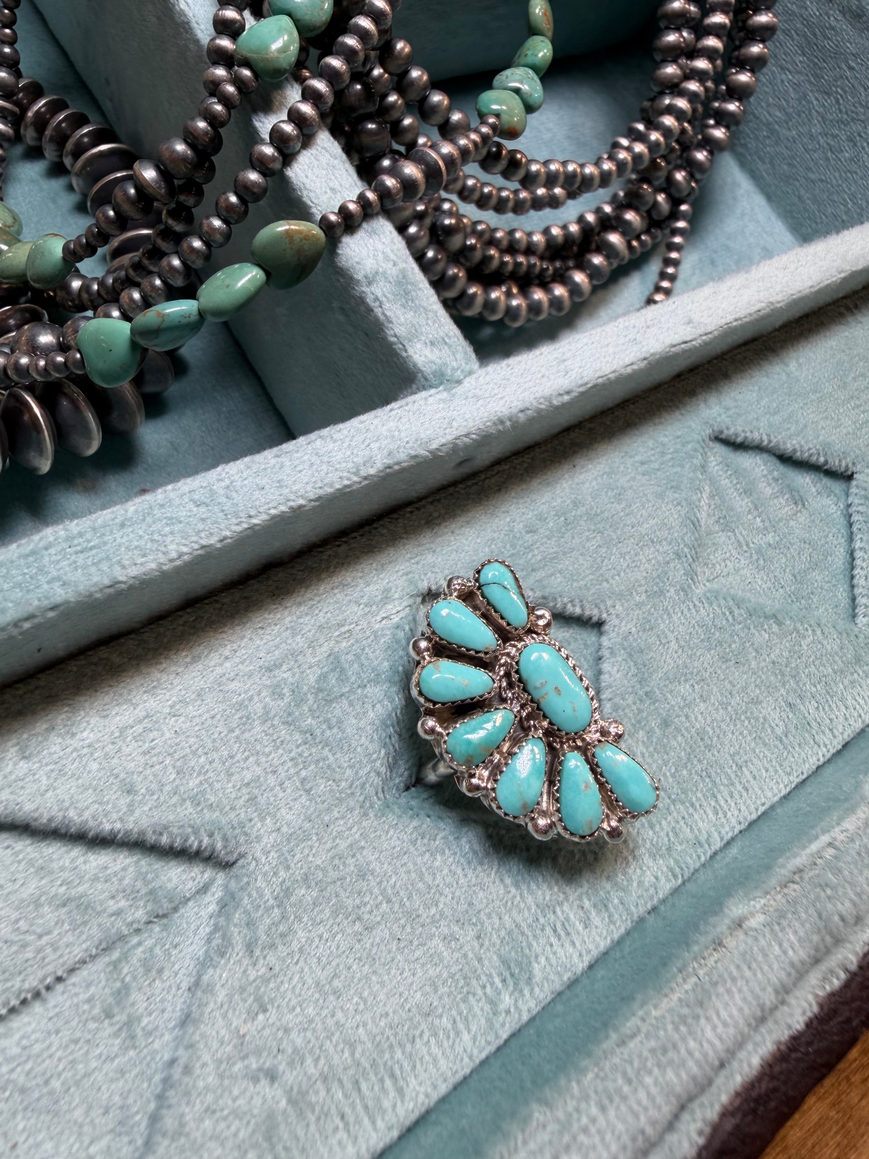 Kingman Sunburst Adjustable Turquoise Ring