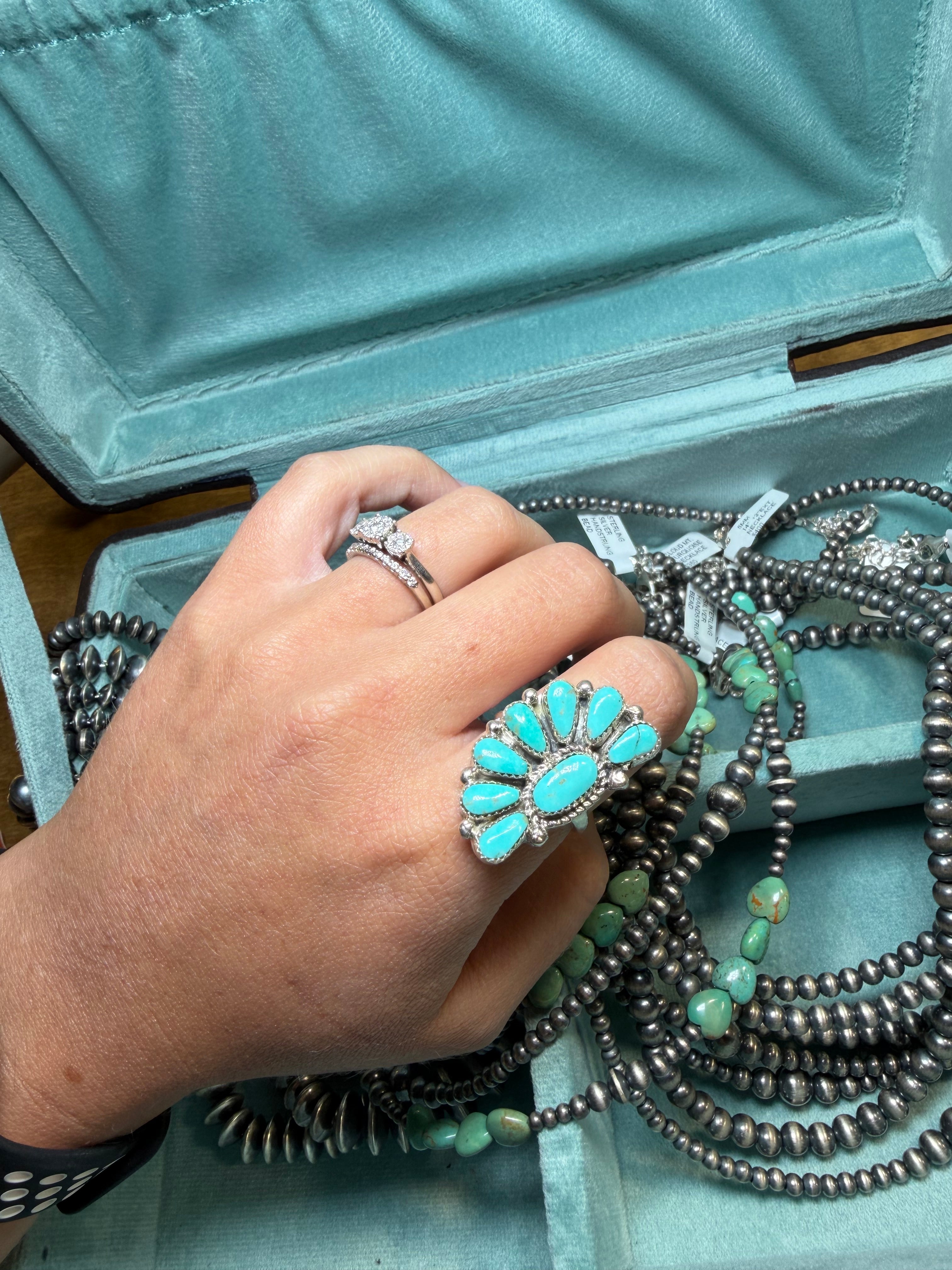 Kingman Sunburst Adjustable Turquoise Ring
