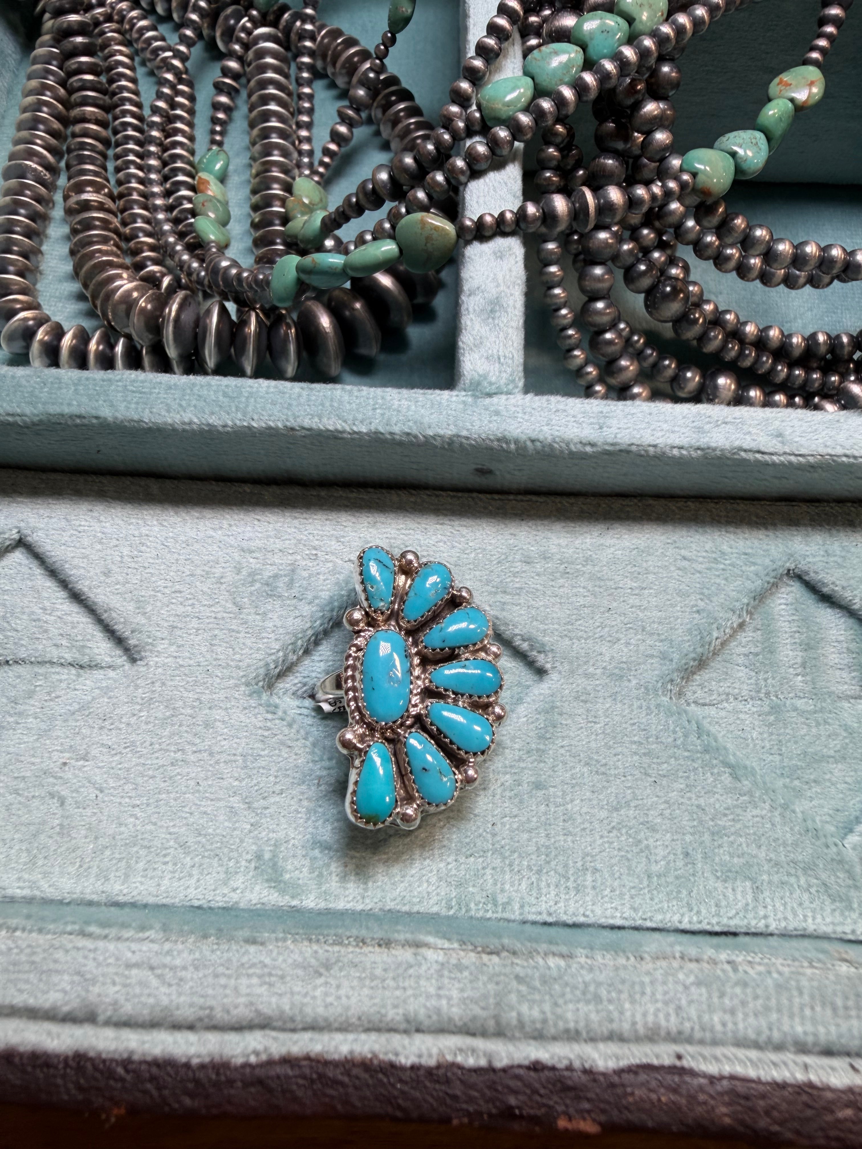 Kingman Sunburst Adjustable Turquoise Ring