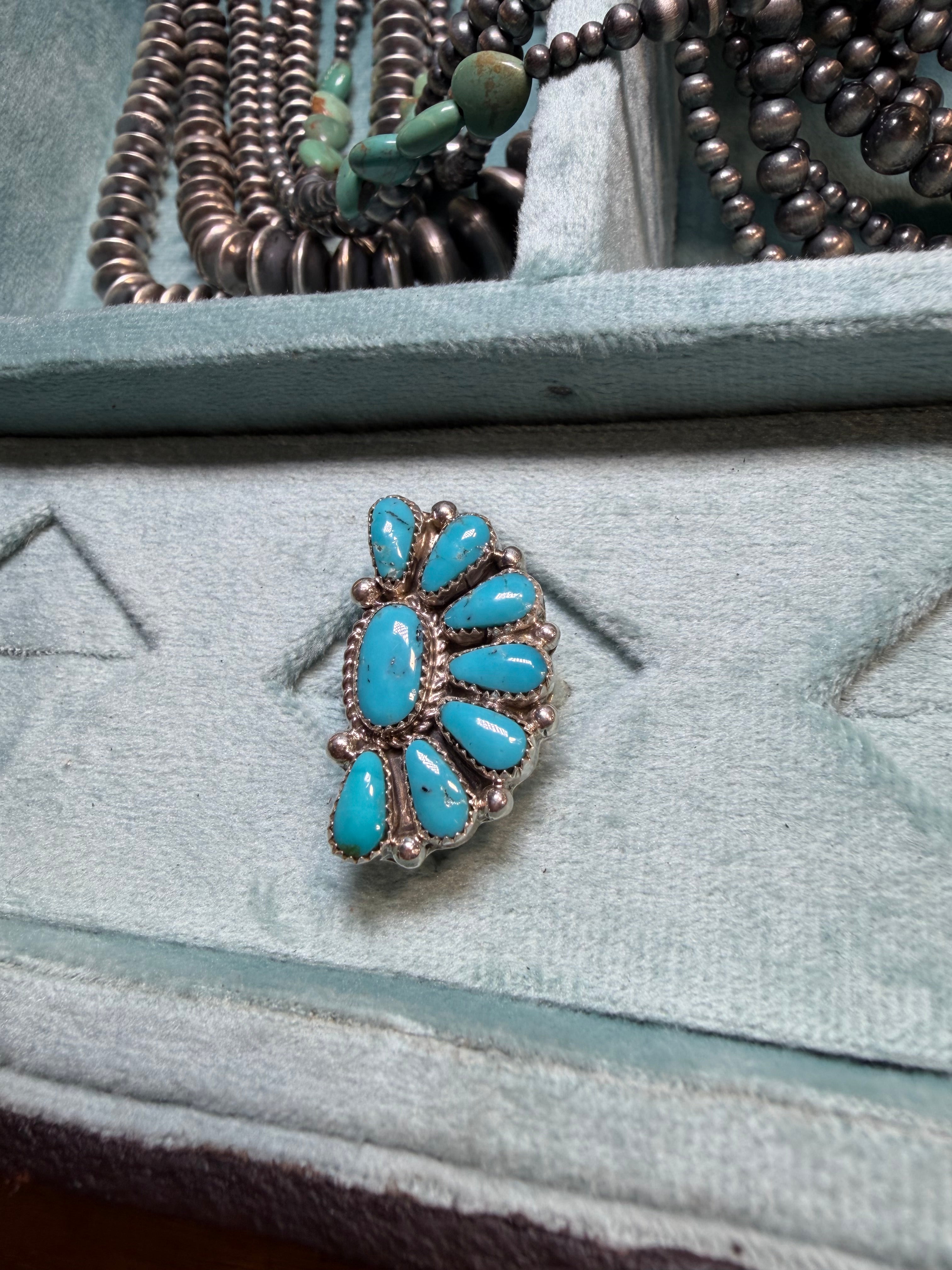 Kingman Sunburst Adjustable Turquoise Ring