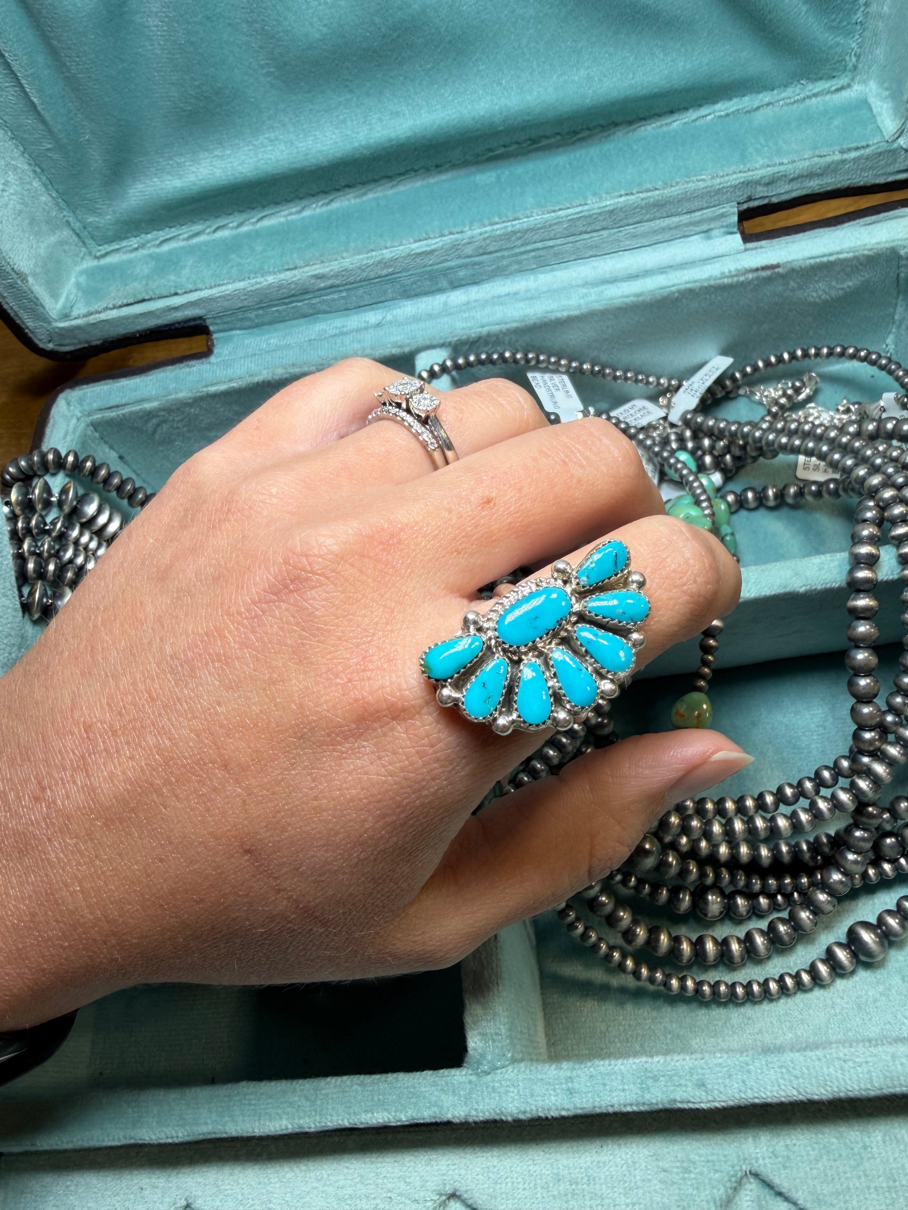 Kingman Sunburst Adjustable Turquoise Ring