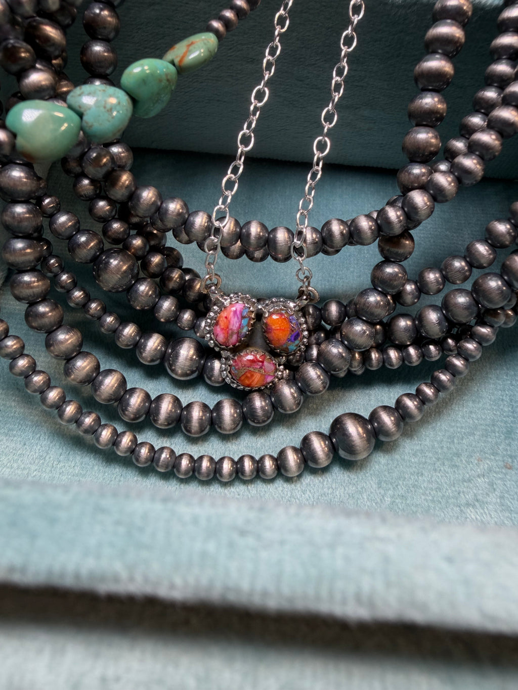 Desert Mosaic Three-Stone Necklace