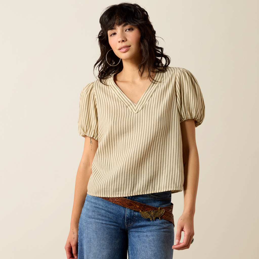Ariat Kentucky Puff Sleeve Top – Ivy Green Stripe