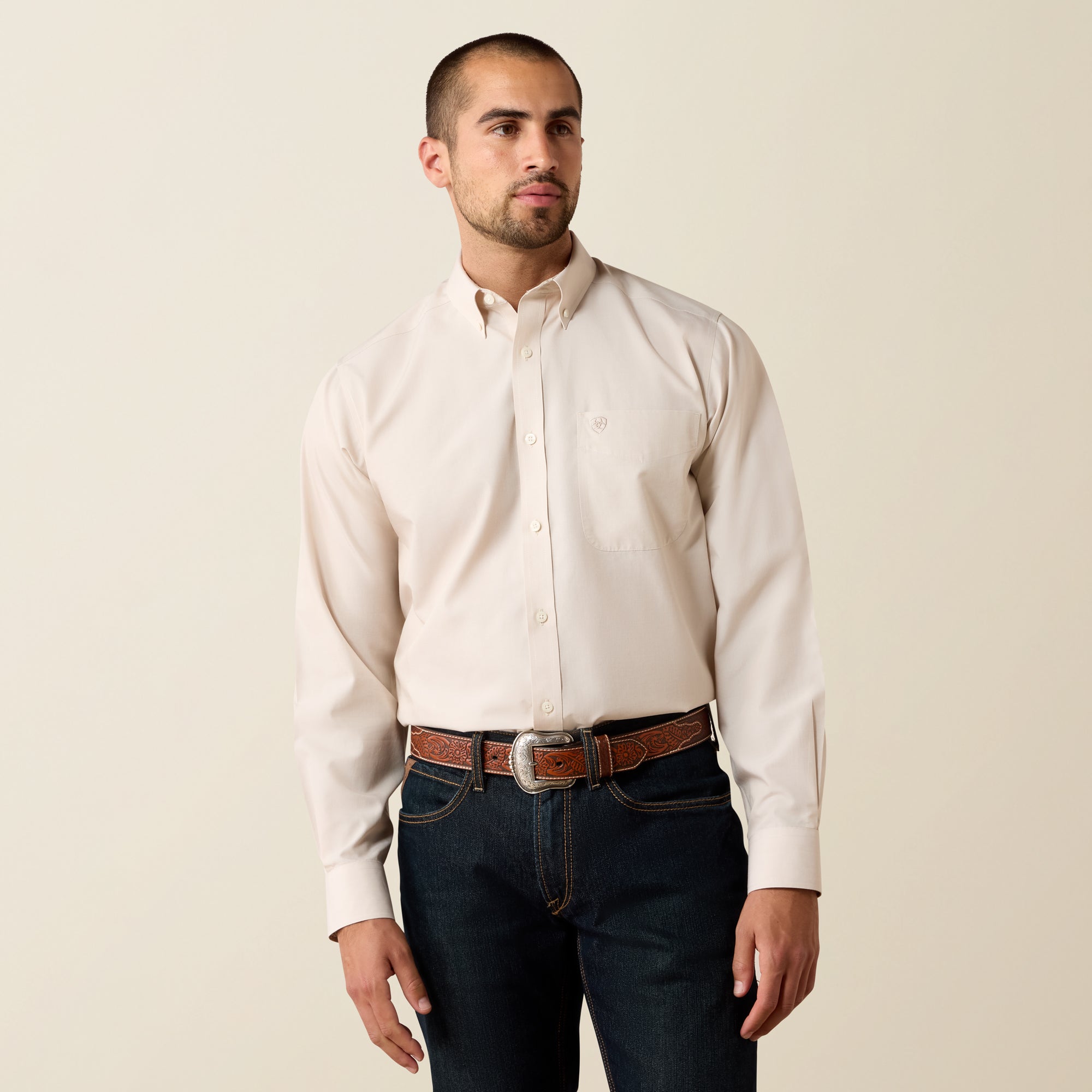 Ariat Wrinkle Free Solid Pinpoint Oxford Classic Fit Shirt – Savannah Tan