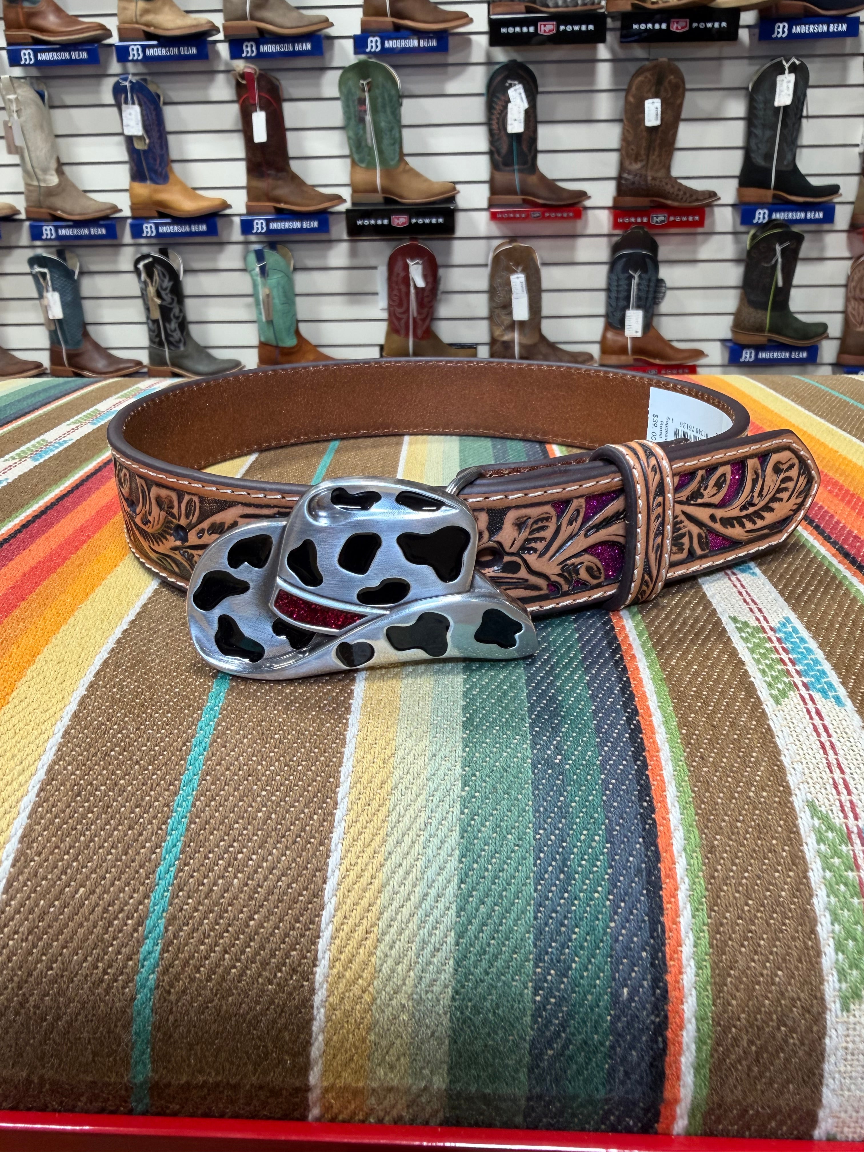 Angel Ranch Girl’s Pink Glitter Cowboy Hat Belt