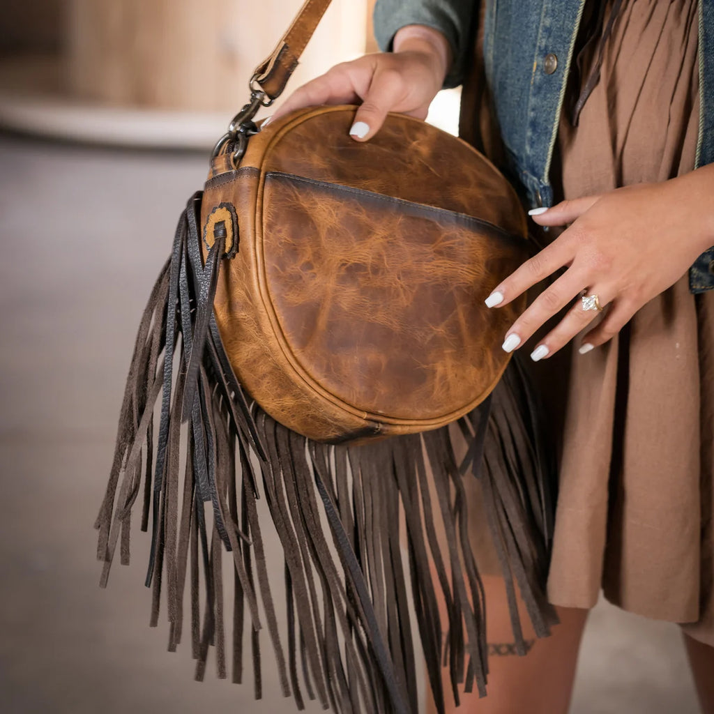 Guadalupe Cowhide Sage Circle Crossbody