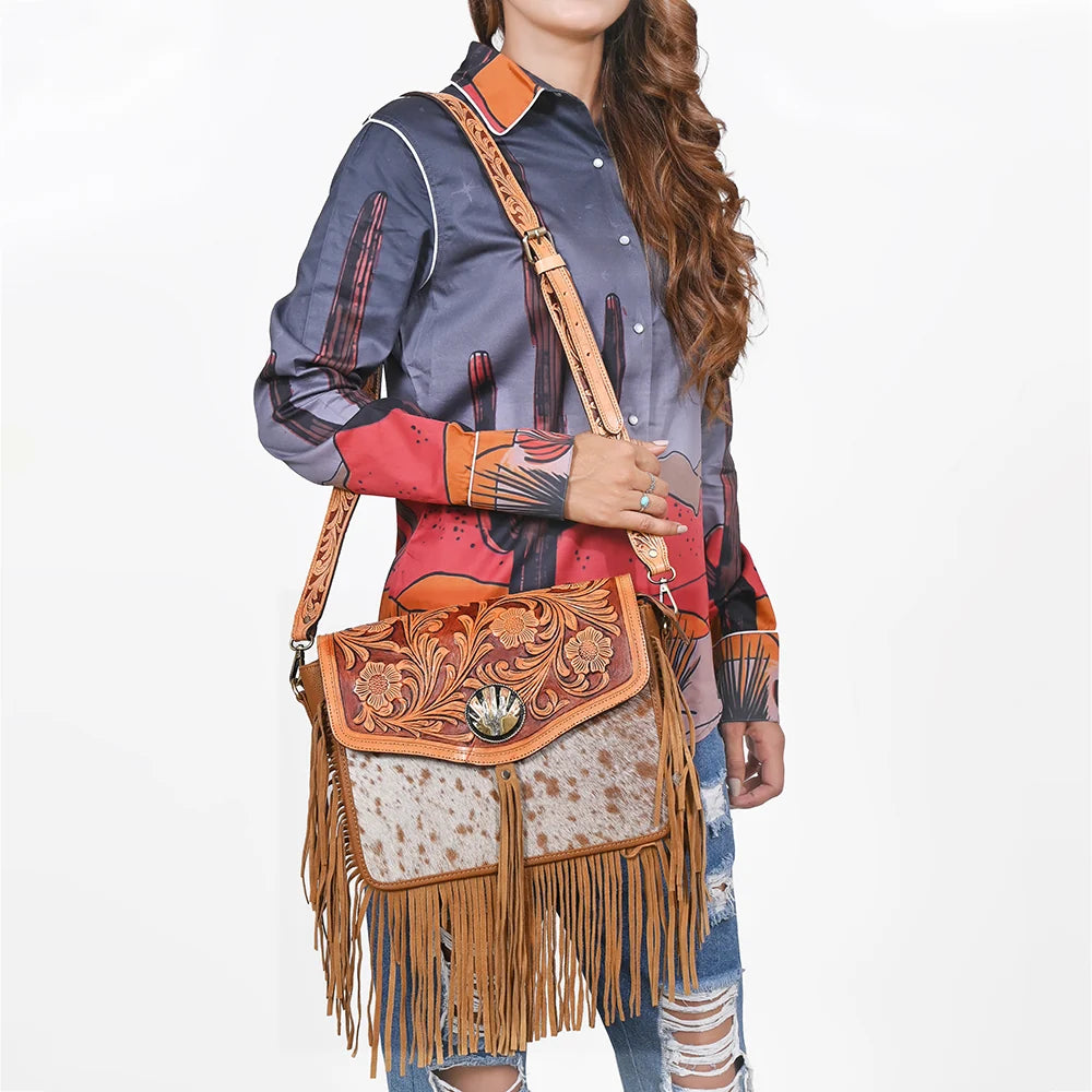 Cowhide Crossbody Fringe Purse