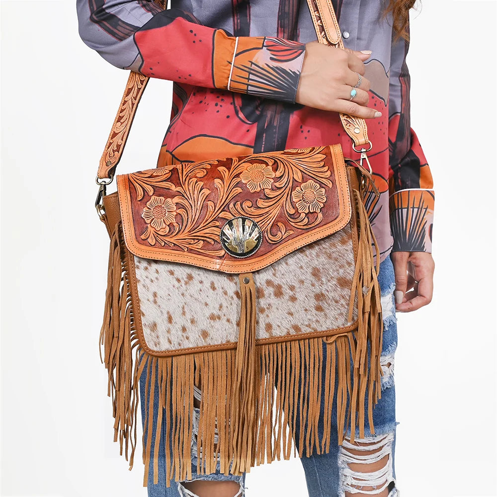 Cowhide Crossbody Fringe Purse