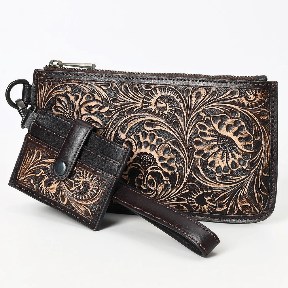 Tooled Leather Wristlet