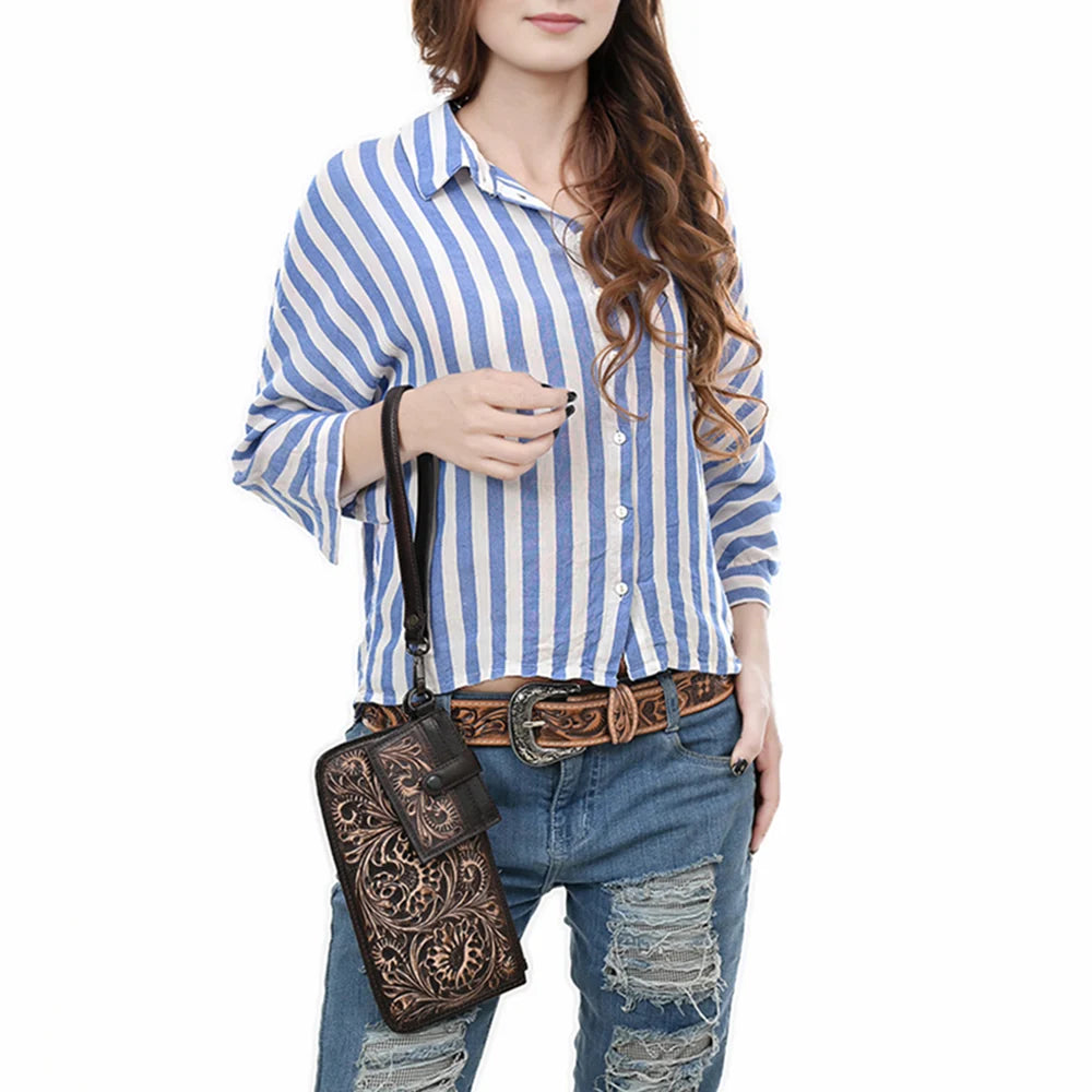 Tooled Leather Wristlet