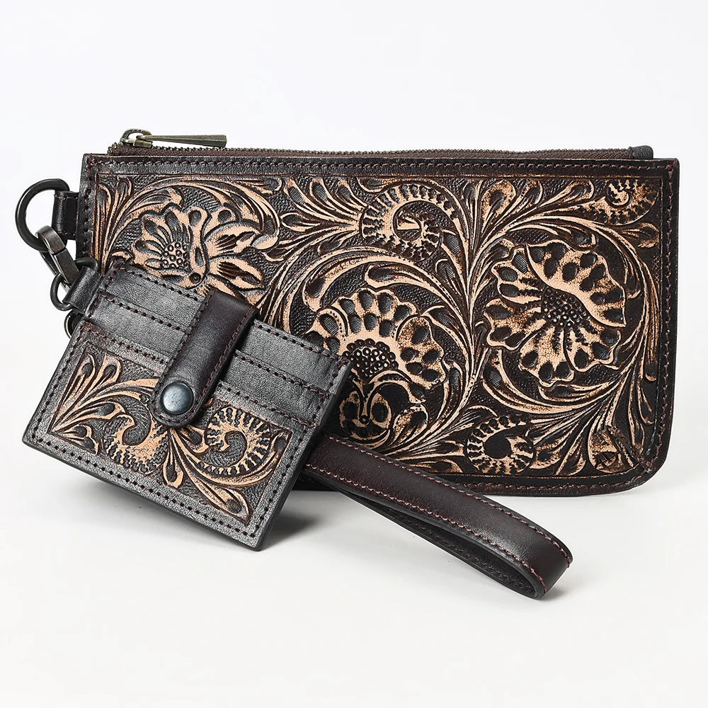 Tooled Leather Wristlet