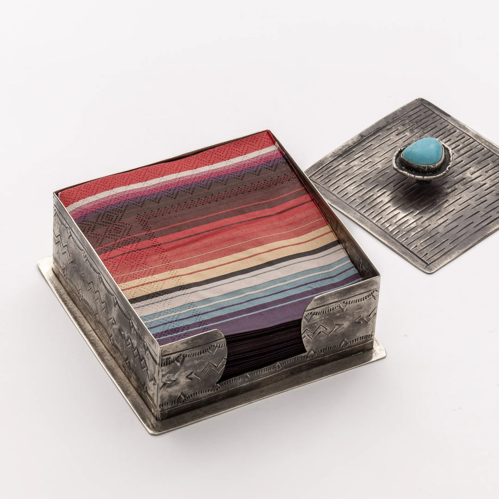 Cocktail Napkin Holder with Turquoise Lid