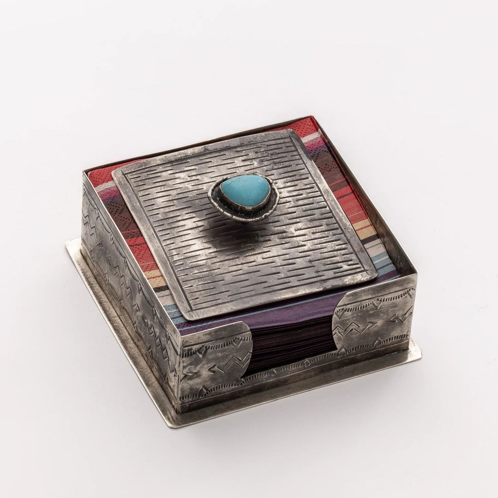 Cocktail Napkin Holder with Turquoise Lid