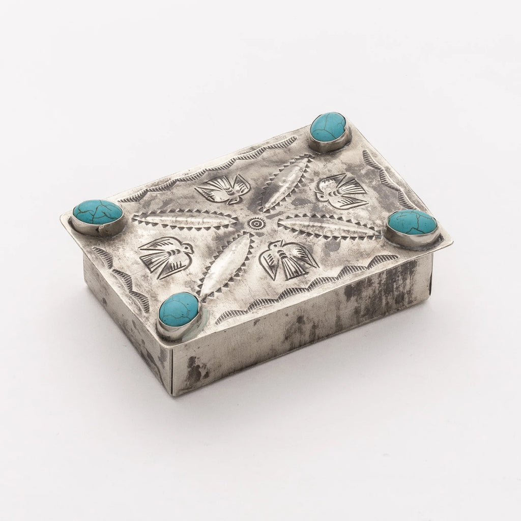 Stamped Repousse Box With Turquiose