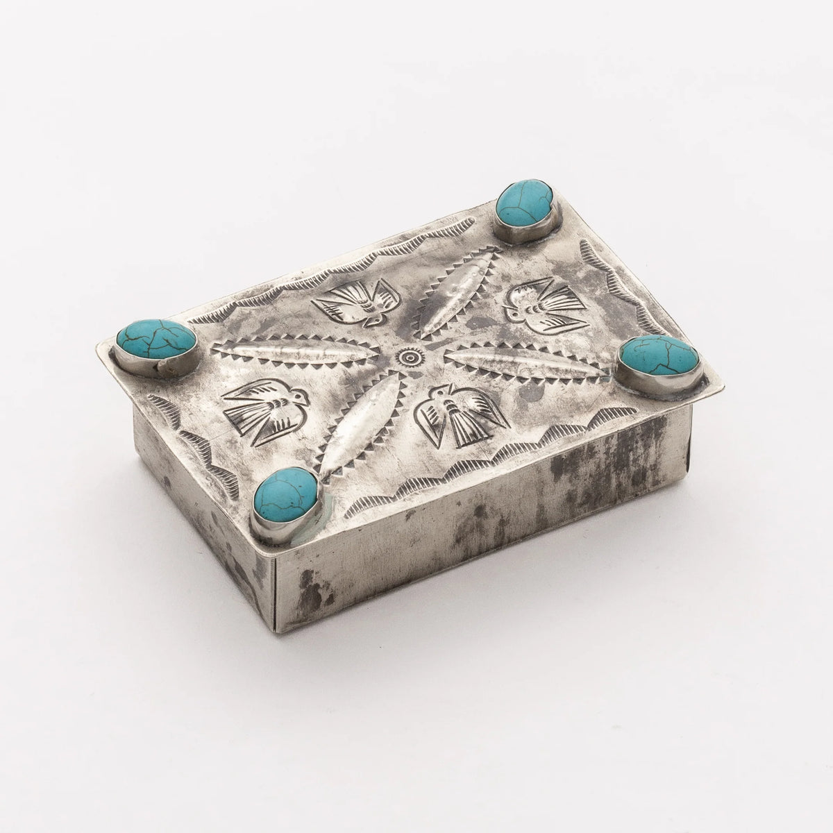 Stamped Repousse Box With Turquiose
