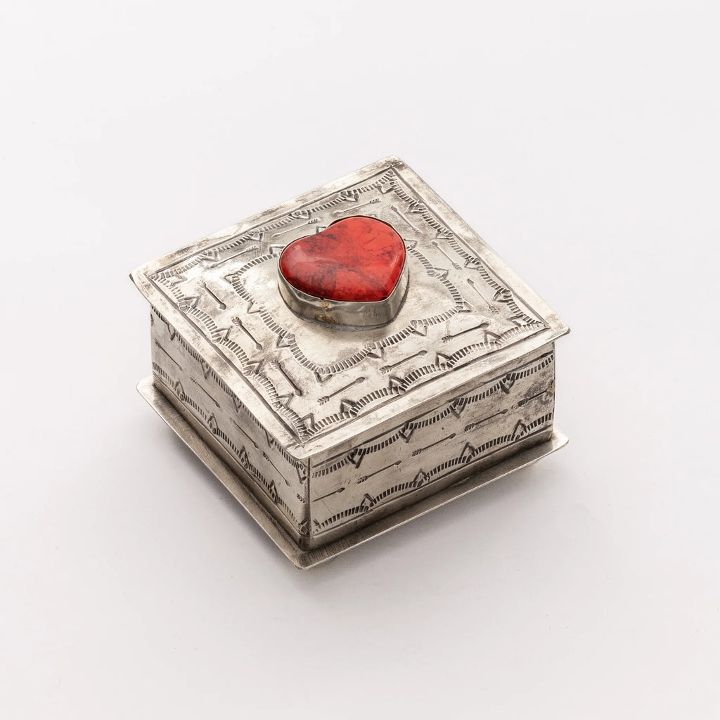Square Stamped Box With Coral Heart