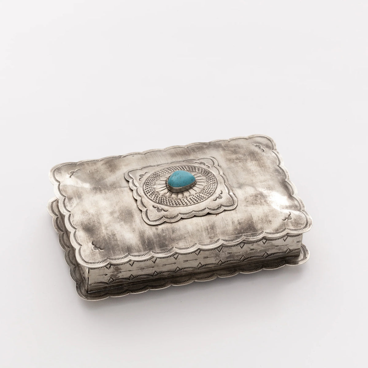 Stamped Rectangular Concho Box with Turquoise