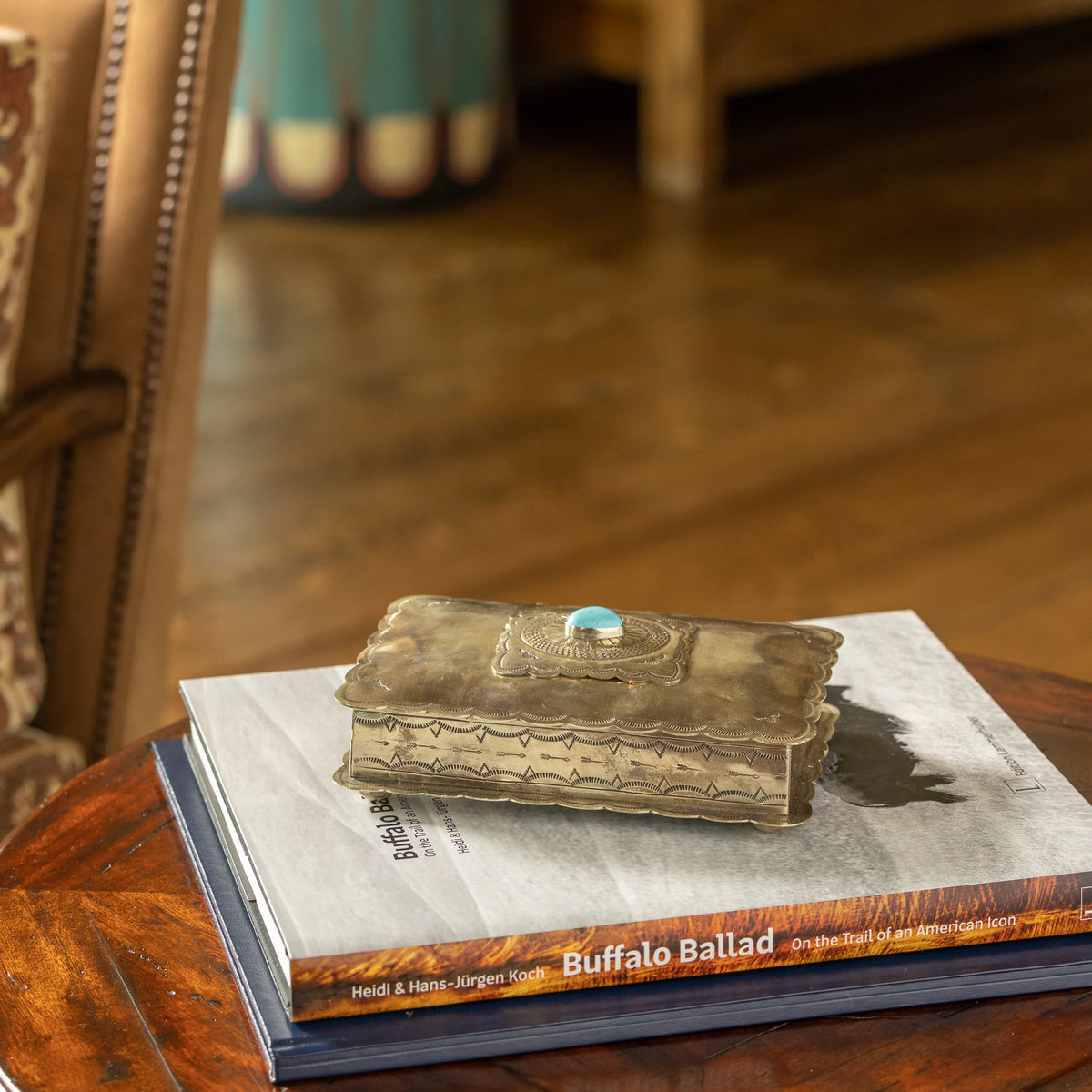 Stamped Rectangular Concho Box with Turquoise