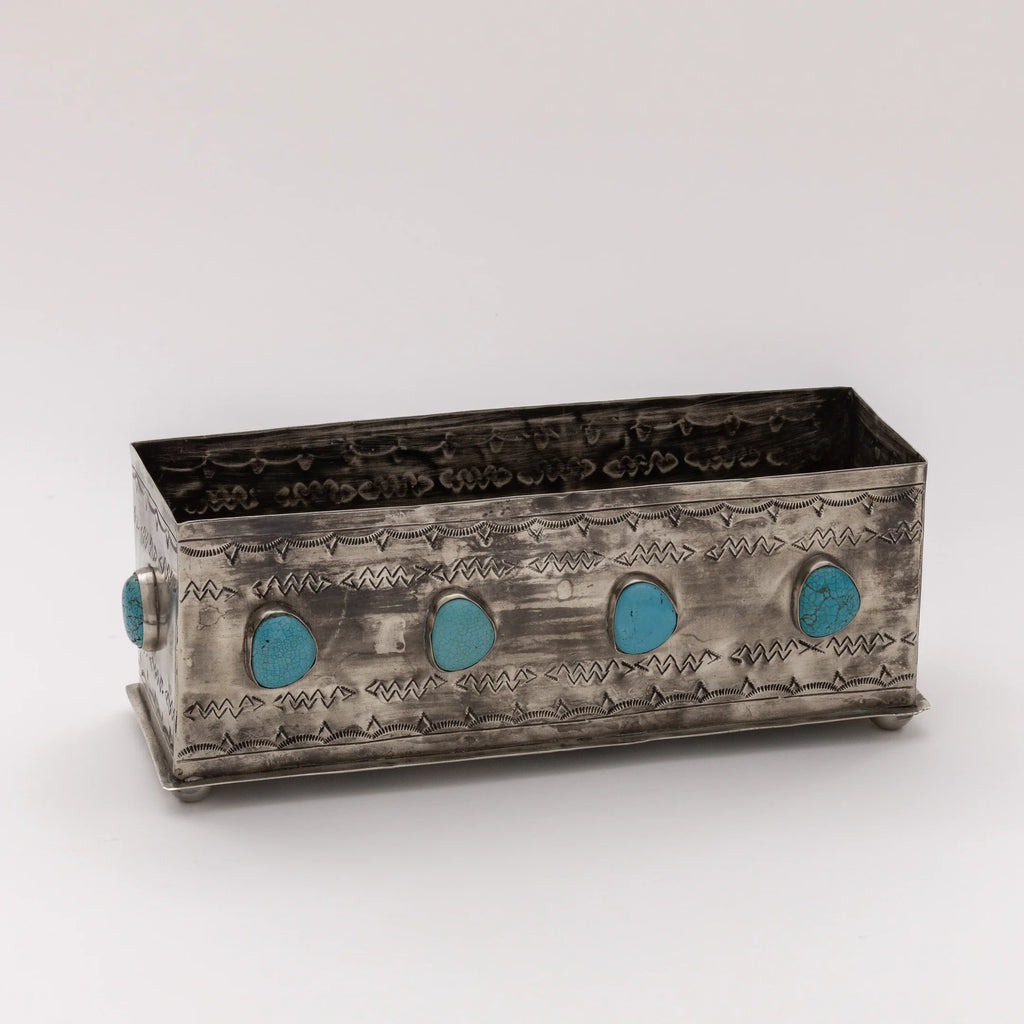 Stamped Planter With Turquoise