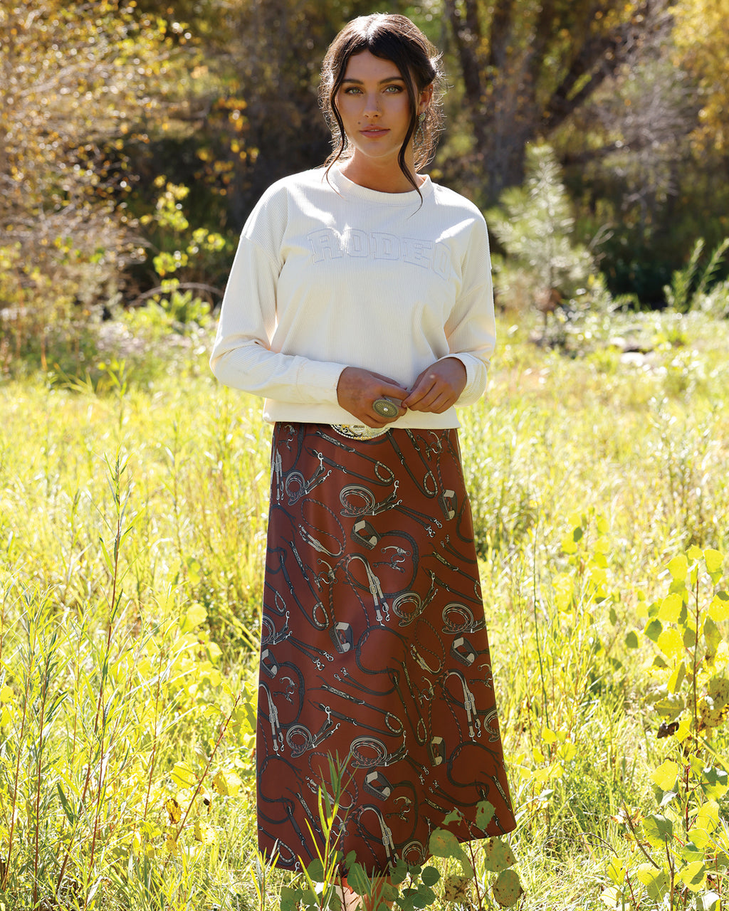 Rust Western Tack Print Skirt
