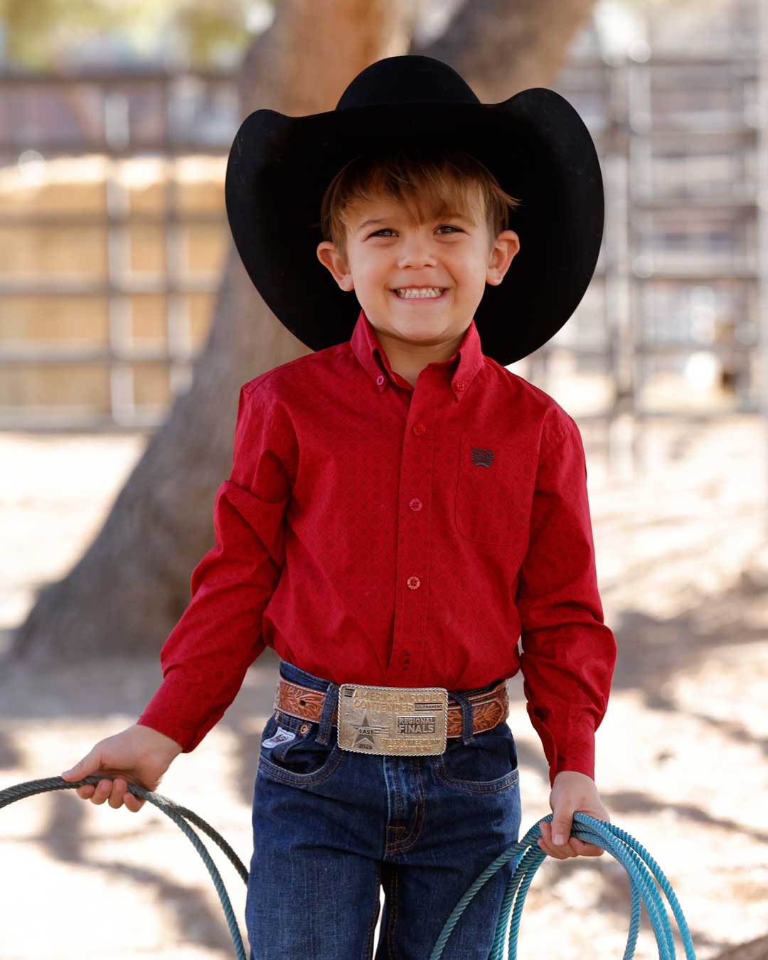 Cinch Boy’s Red Tonal Print Long Sleeve Button-Down Shirt