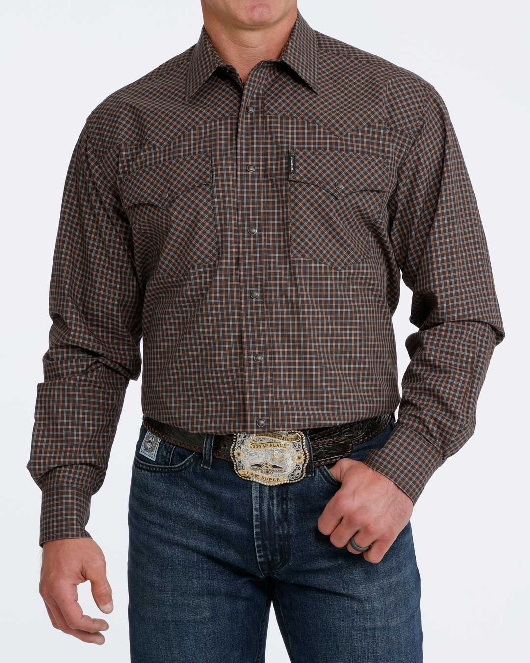 Cinch Men’s Brown Plaid Long Sleeve Western Snap Shirt