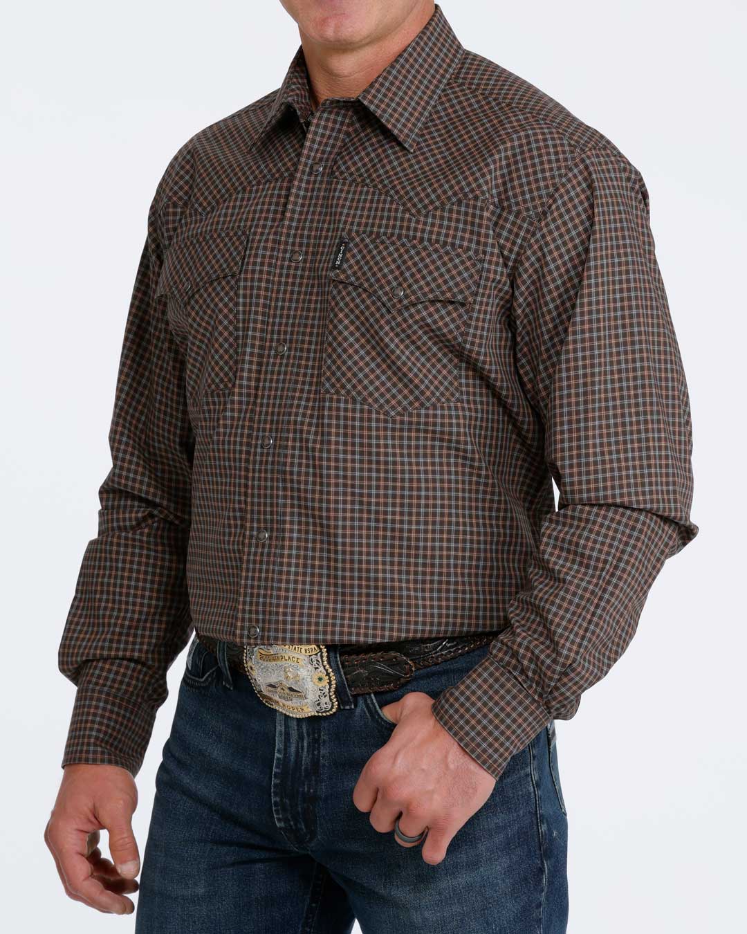 Cinch Men’s Brown Plaid Long Sleeve Western Snap Shirt