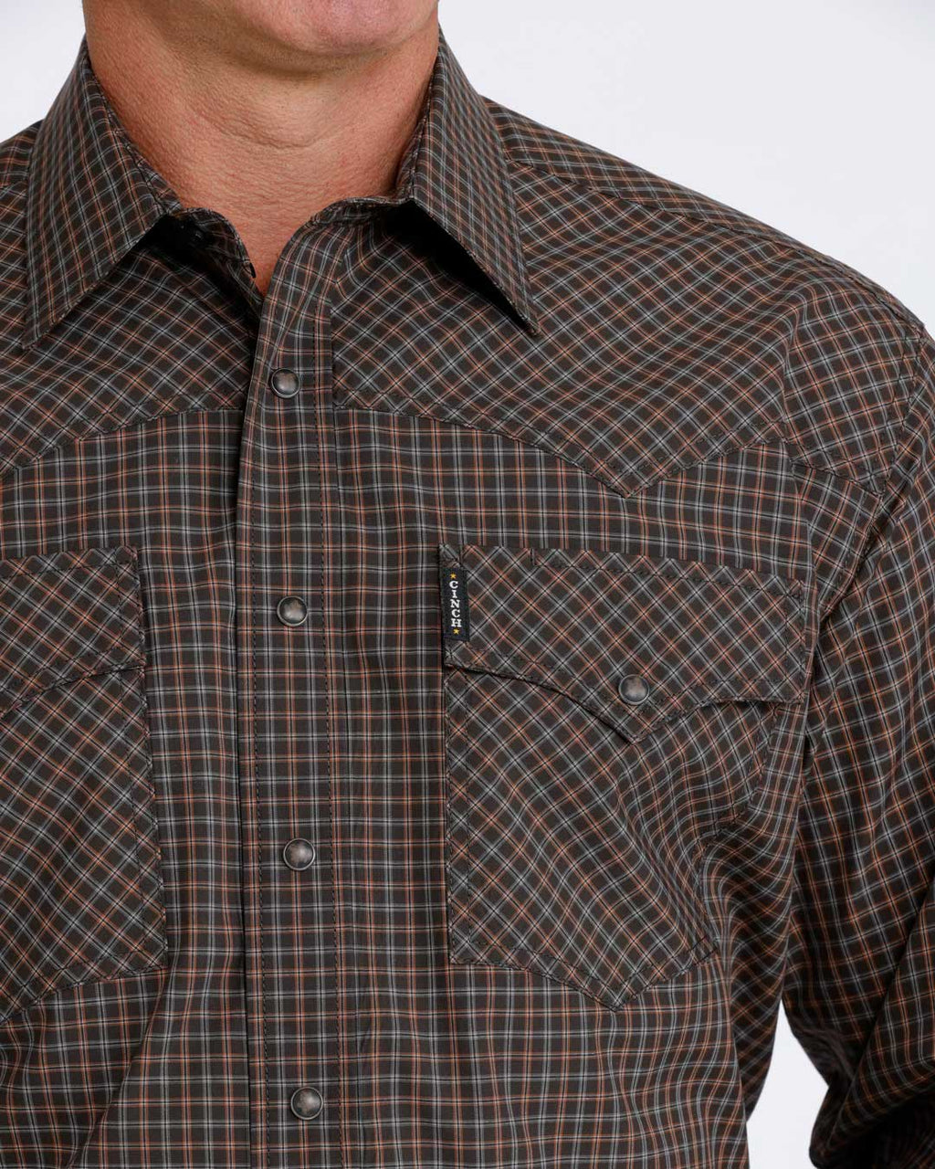 Cinch Men’s Brown Plaid Long Sleeve Western Snap Shirt