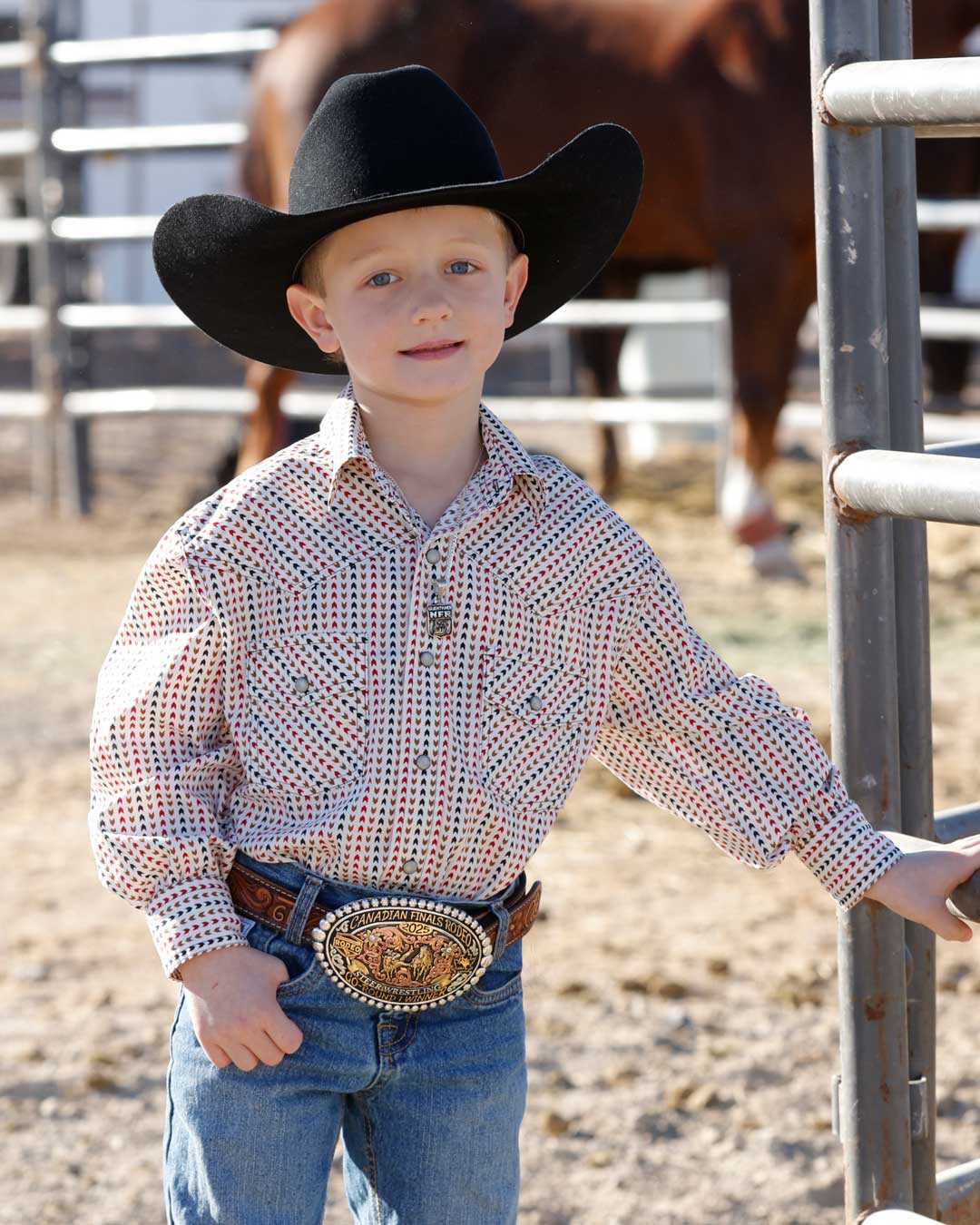 Cinch Boys’ White and Red Geometic Print Western Snap Shirt