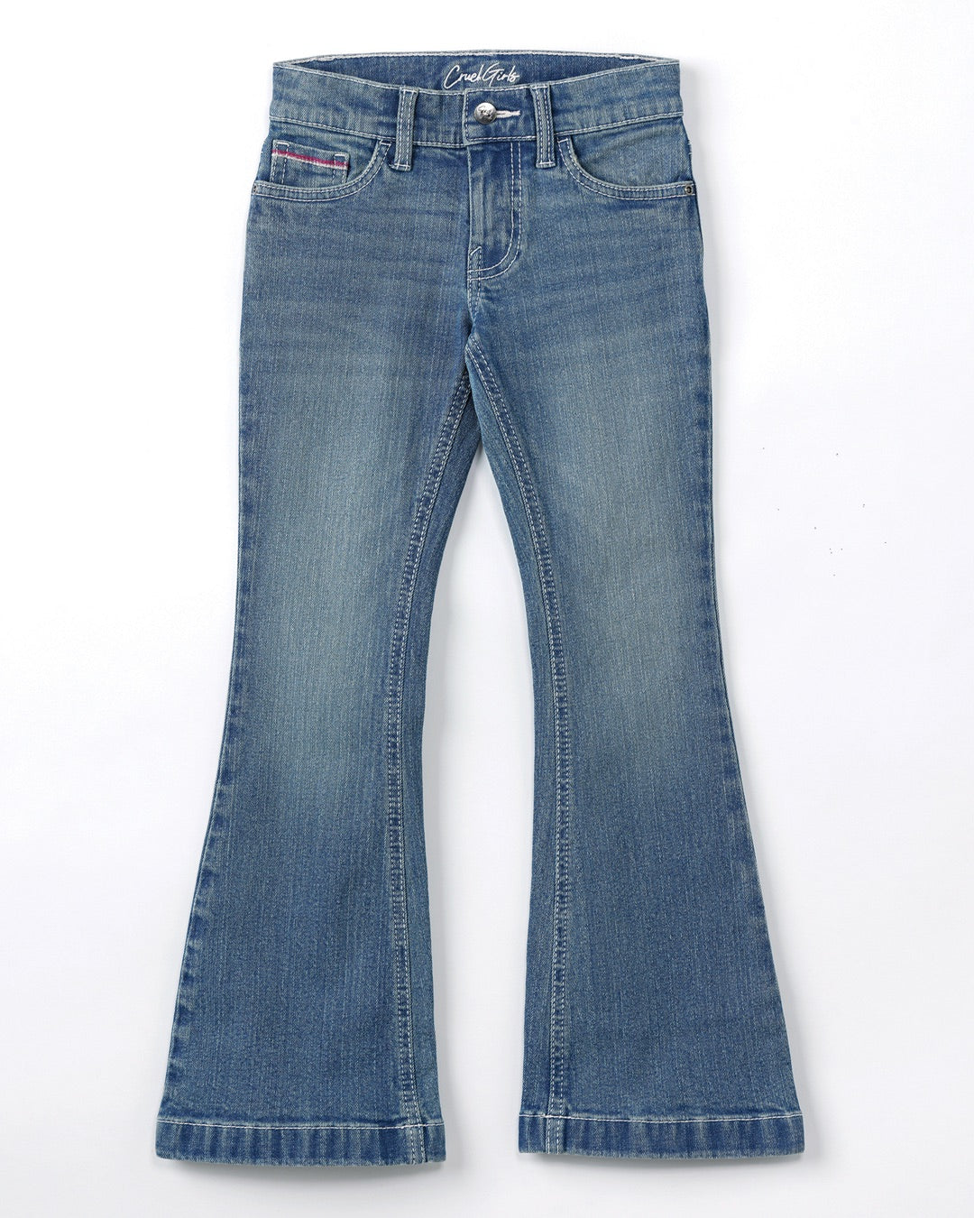 Cruel Girl Girls’ Medium Wash Flare Jeans with Pink Stitching (1009)