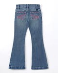 Cruel Girl Girls’ Medium Wash Flare Jeans with Pink Stitching (1009)