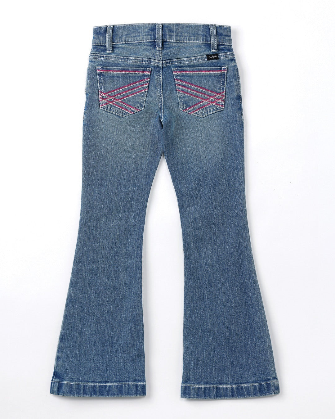 Cruel Girl Girls’ Medium Wash Flare Jeans with Pink Stitching (1009)