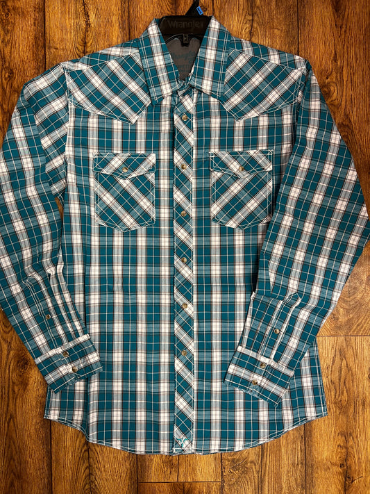 Wrangler Men’s Blue Plaid Pearl Shirt (11230523)