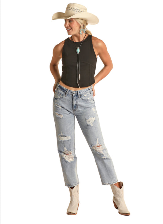 Rock & Roll High Rise Straight Cropped Jean