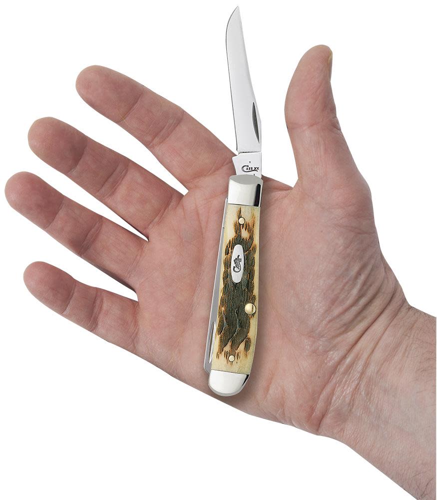 Case Peach Seed Jig Amber Bone Mini Trapper (00013)