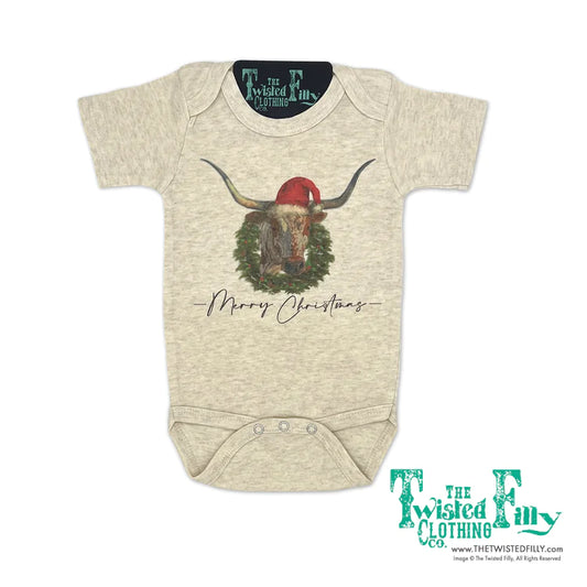 Merry Christmas Longhorn - S/S Infant One Piece - Oatmeal