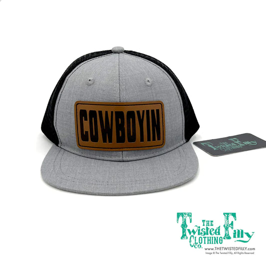 Cowboyin Leather Patch - Infant / Toddler Trucker Hat - Black/Heather Gray