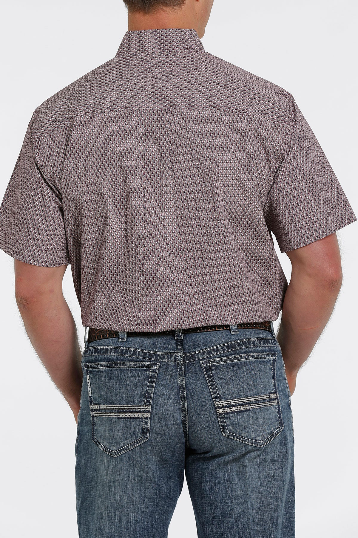 Cinch MEN'S GEOMETRIC BUTTON-DOWN SHORT SLEEVE WESTERN SHIRT - PURPLE/OLIVE/WHITE  (1391)