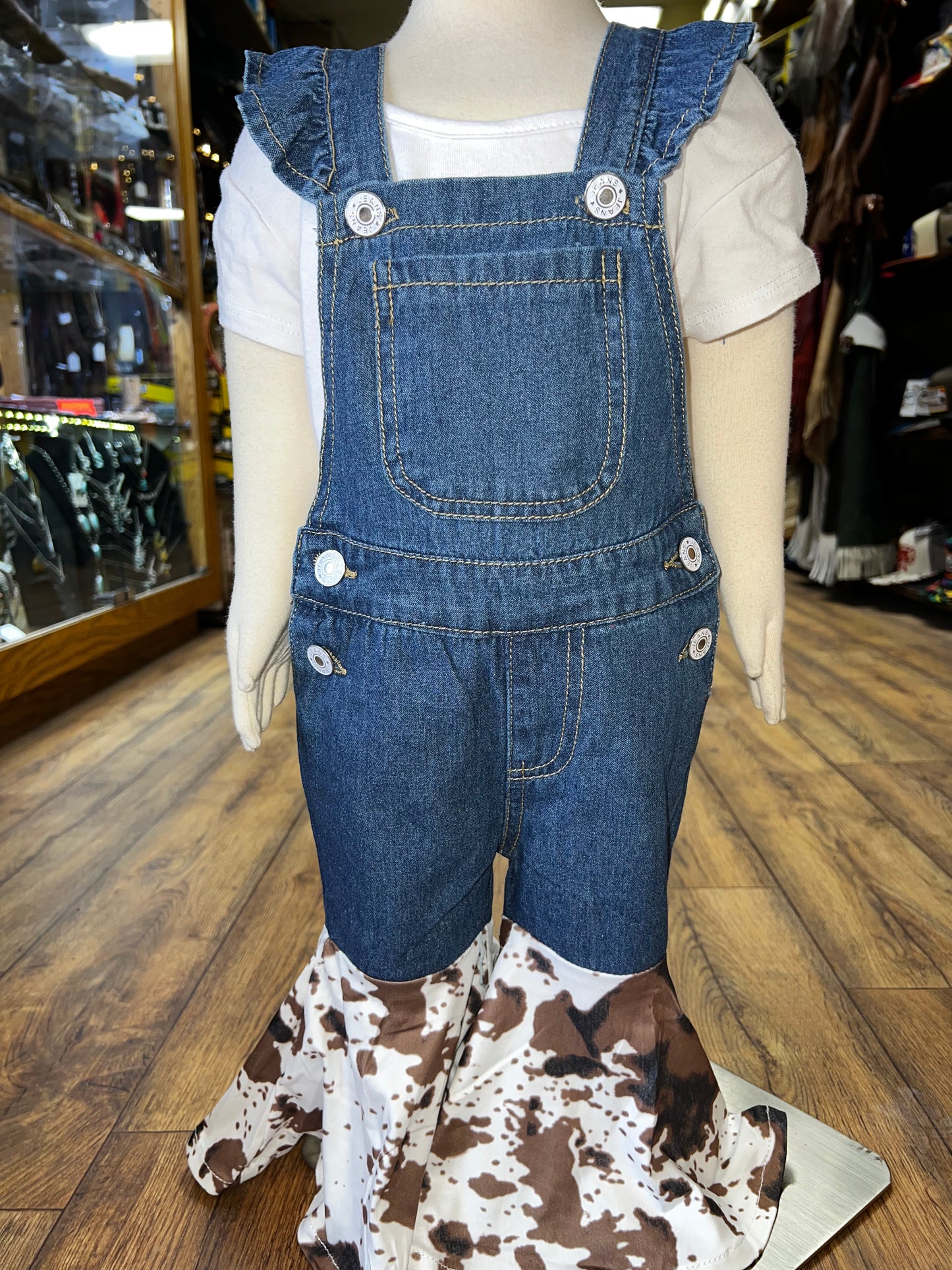 Shea Baby Denim & Cowprint Overalls