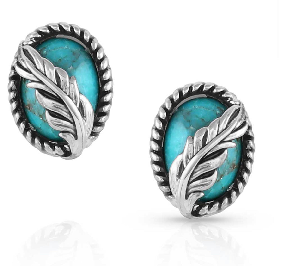 World's Feather Turquoise Post Earrings
